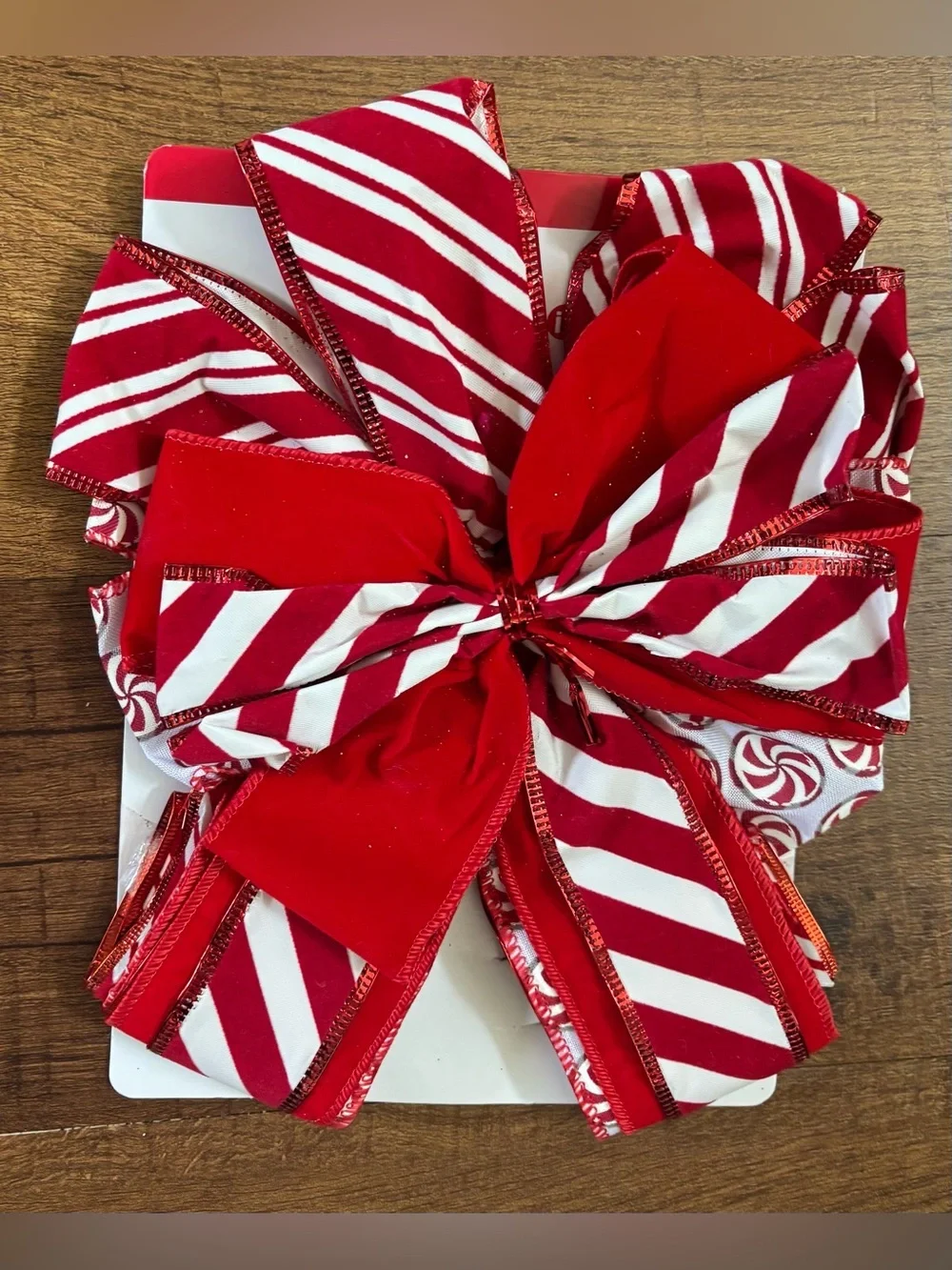 Christmas tree bows 2 total NEW NWT pink red stripe red white peppermint